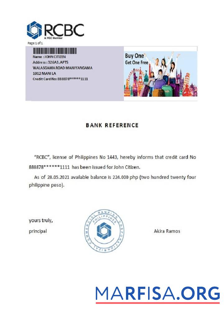 Realistic Philippines RCBC reference real example